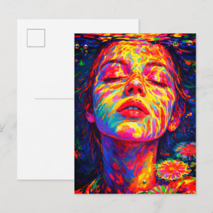 Serene Woman Underwater Rainbow Colours Impasto Postcard