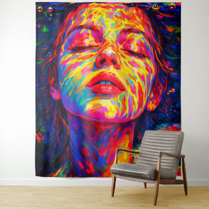 Serene Woman Underwater Rainbow Colours Impasto Tapestry