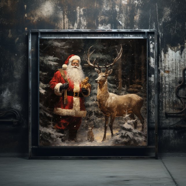 Serene Woodland Black Santa & Deer Poster (Creator Uploaded)