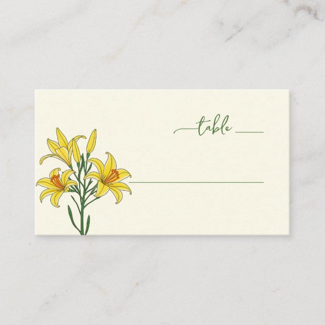 Serene Yellow Botanical Lily Place Card (Front)