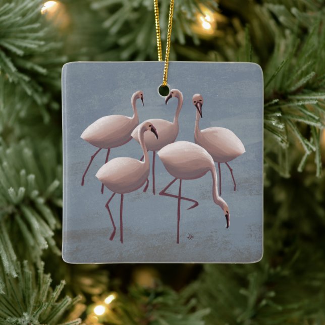 Serengeti Pink Flamingos | Safari Wildlife Decor Ceramic Ornament (Tree)