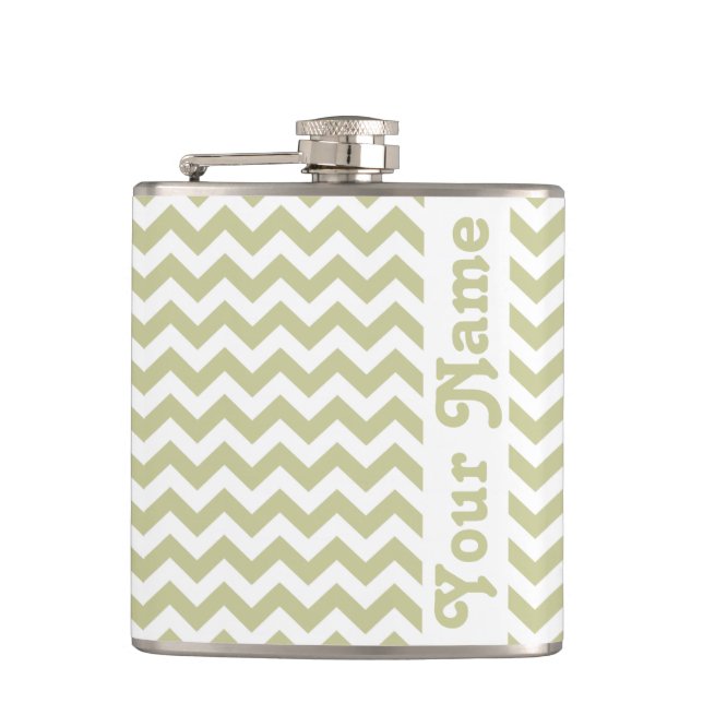 Serengeti Safari Chevron with customisable name Hip Flask (Front)