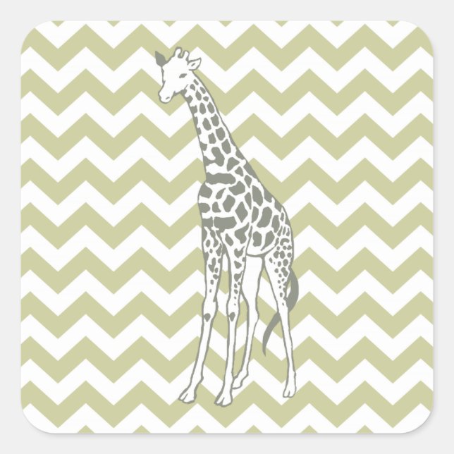 Serengeti Safari Chevron with Pop Art Giraffe Square Sticker (Front)