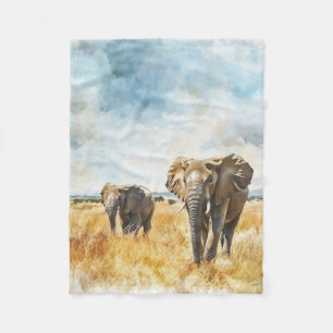 Serengetti Elephants Fleece Blanket