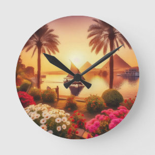Serenity Along the Nile River" Round Clock