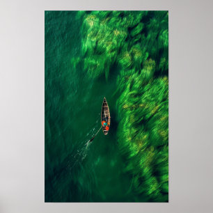 Serenity at Sea - Tranquil Boat Sailing Through Gr Poster