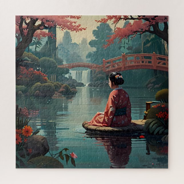"Serenity at Sunset: Traditional Chinese Art Jigsaw Puzzle (Vertical)