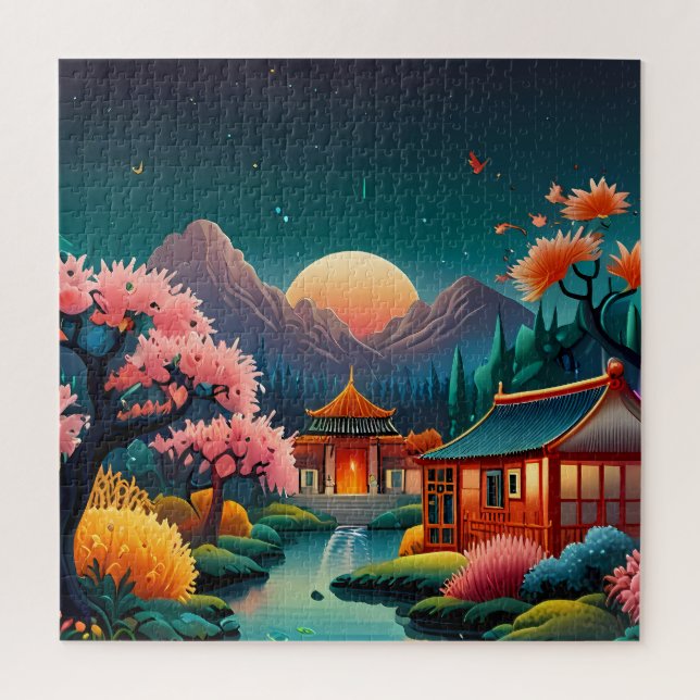 "Serenity at Sunset: Traditional Chinese Art Jigsaw Puzzle (Vertical)
