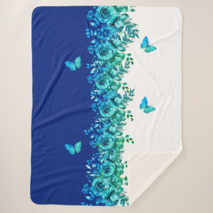 Serenity Blue Petal Sherpa Throw