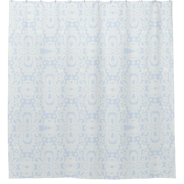 Serenity Blue Shabby Chic Floral Damask Pattern Shower Curtain (Front)