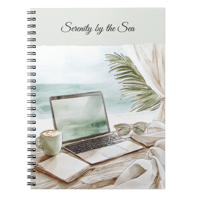 Serenity by the Sea Ocean View Notebook (Front)