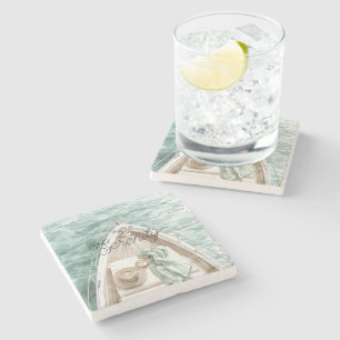 Serenity Calm Ocean Boat   Stone Coaster