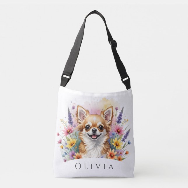 Serenity Chihuahua flowers Personalised Tote bag (Front)