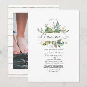 Serenity Greenery Geometric Celebration of Life Invitation