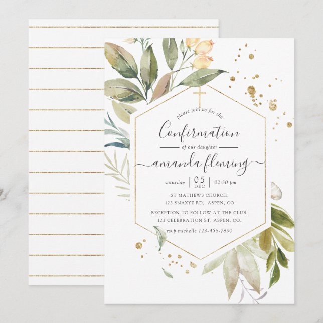 Serenity Greenery Geometric Confirmation Invitation (Front/Back)