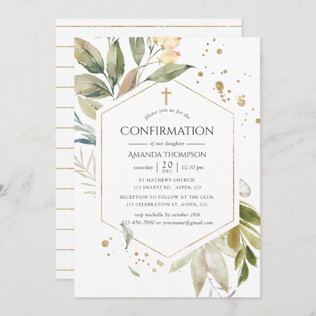 Serenity Greenery Geometric Confirmation Invitation (Front/Back)