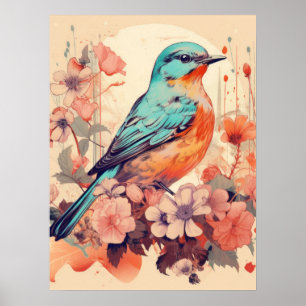 Serenity in Bloom: A Vibrant Songbird Poster