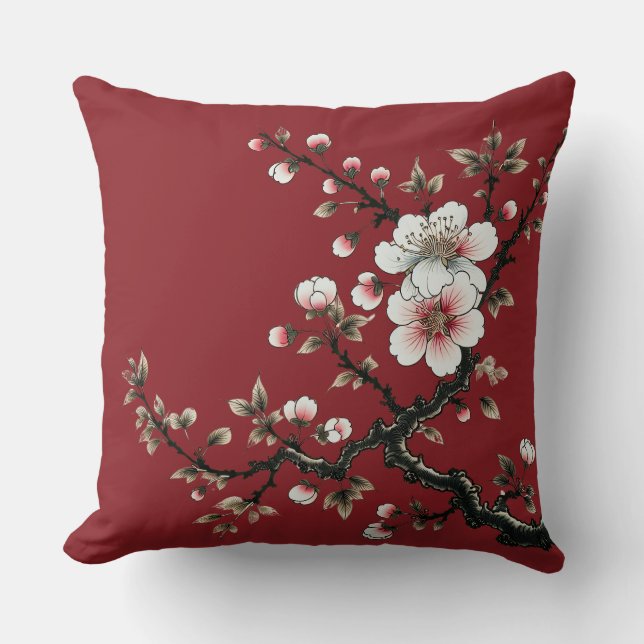 Serenity in Bloom Cherry Blossom Branch (red) Cushion (Front)