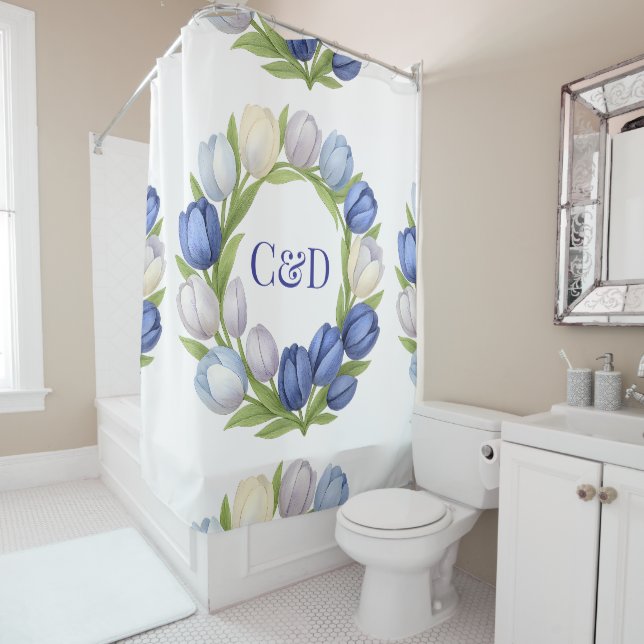 Serenity in Bloom Pastel Tulip Floral Home Decor Shower Curtain (In Situ)