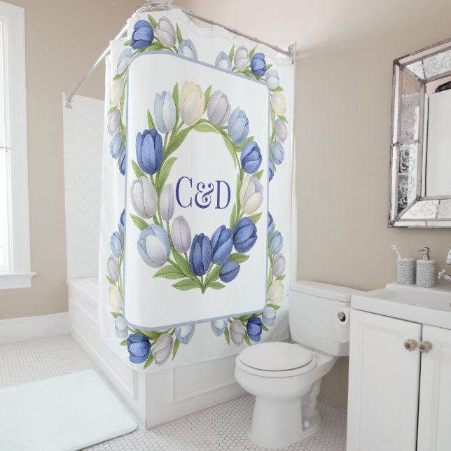 Serenity in Bloom Pastel Tulip Floral Home Decor Shower Curtain (In Situ)