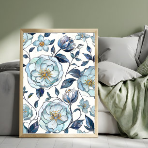 Serenity in Blue: A Floral Tapestry Photo Print