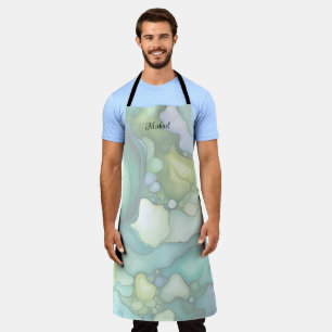 Serenity in Green Abstract Flowing Forms Apron
