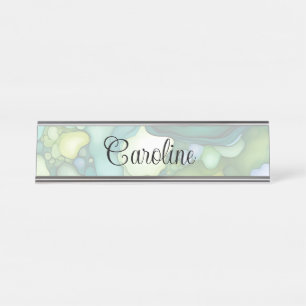 Serenity in Green Abstract Flowing Forms Desk Name Plate