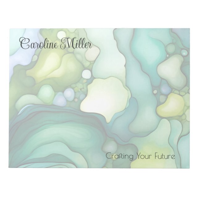 Serenity in Green Abstract Flowing Forms Notepad (Front)