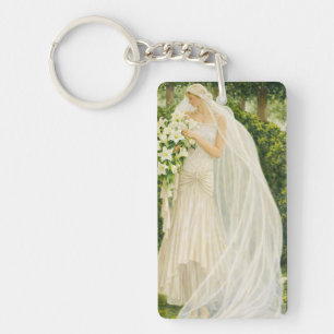 Serenity in Ivory: A Bride in a Garden Reverie Key Ring