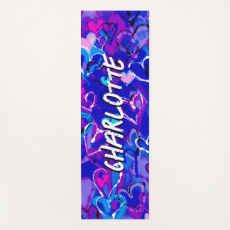 Serenity in Motion: Graffiti Hearts Vibrant Blue  Yoga Mat