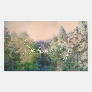 serenity in nature mountain pine trees landscape  rectangular sticker
