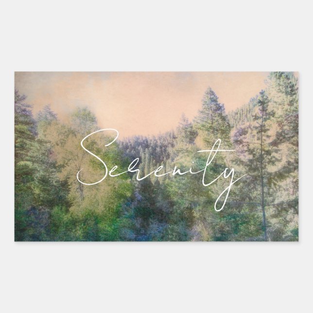 serenity in nature mountain pine trees landscape  rectangular sticker (Front)