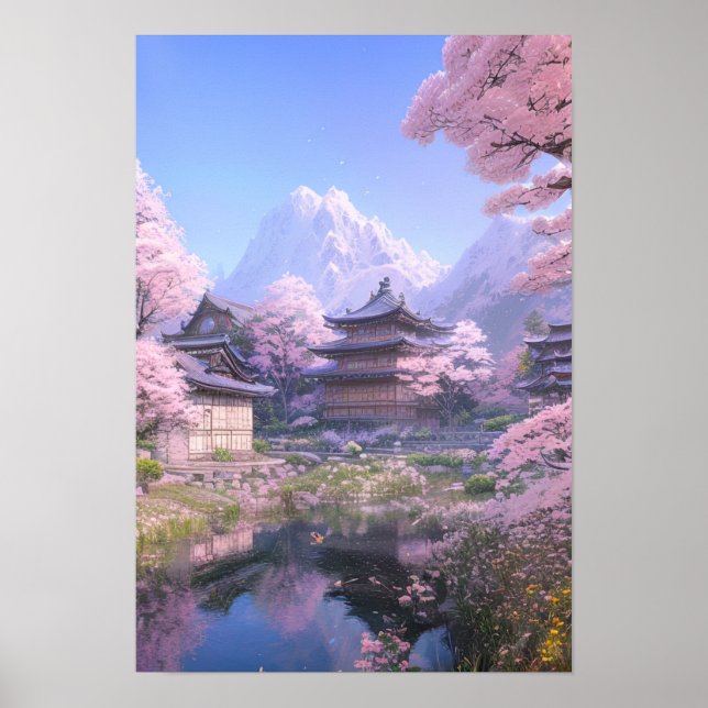 Serenity in Pink, Cherry Blossom River Poster (Front)