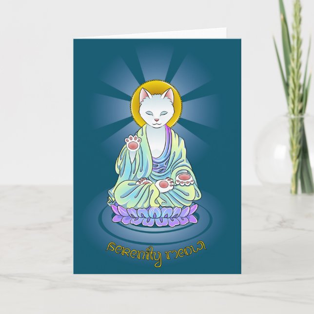 Serenity Meow Buddha Cat Holiday Card (Front)