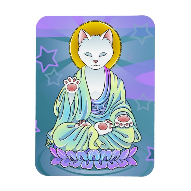 Serenity Meow Buddhist Cat Magnet (Vertical)