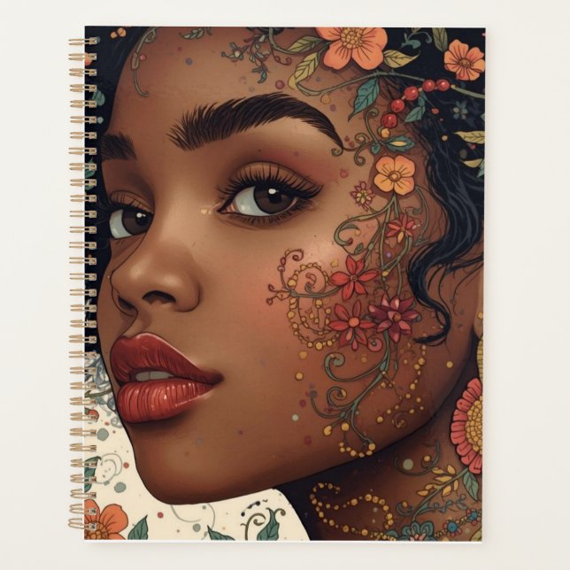 Serenity Noir Floral Afrocentric Notepad Planner (Front)