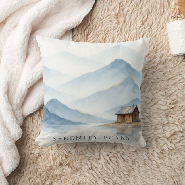 Serenity Peaks — Minimalist Cabin Landscape Throw  Cushion (Blanket)