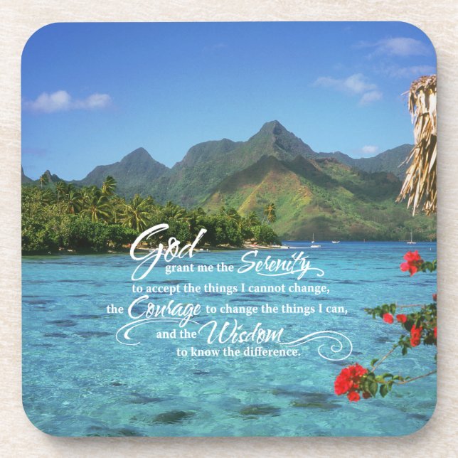 Serenity Prayer and Bora Bora Island Coaster (Front)