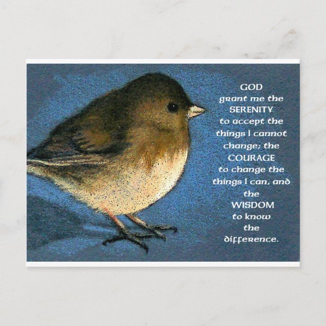 SERENITY PRAYER AND JUNCO ARTWORK POSTCARD (Front)