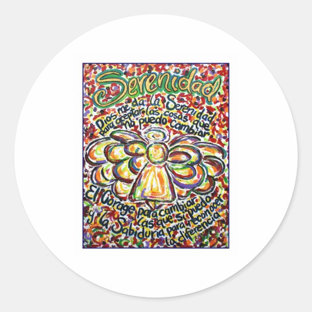 Serenity Prayer Angel (Spanish Text) Classic Round Sticker (Front)