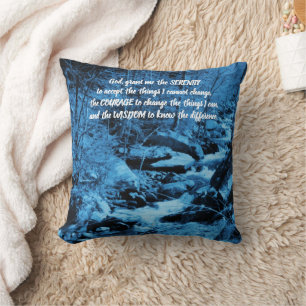 Serenity Prayer Blue Flowing Brook Inspirational  Cushion