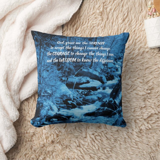 Serenity Prayer Blue Flowing Brook Inspirational  Cushion (Blanket)