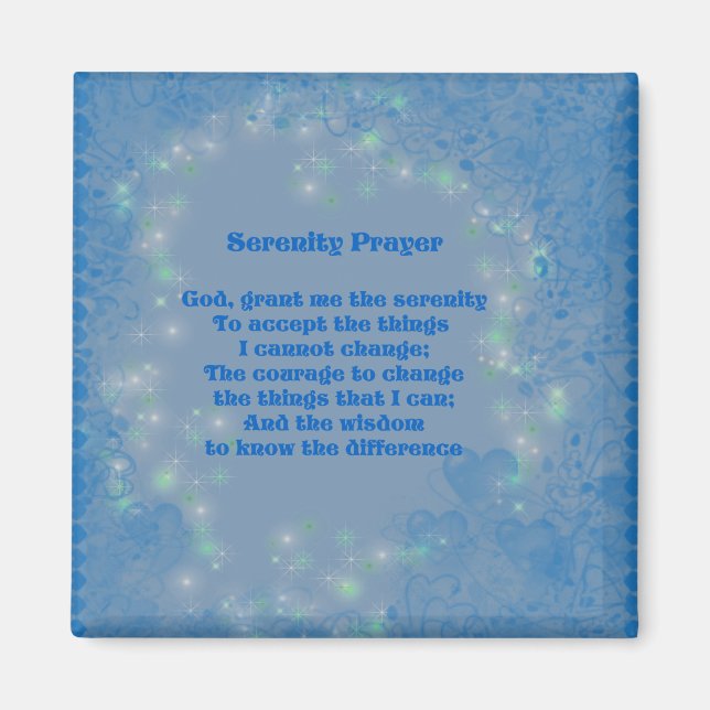 Serenity Prayer Blue Hearts Inspirational Magnet (Front)