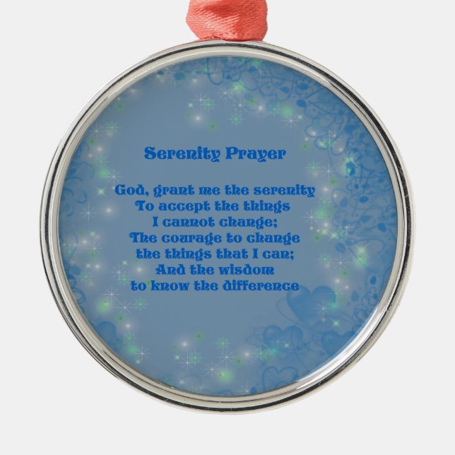 Serenity Prayer Blue Hearts Inspirational  Metal Ornament (Front)