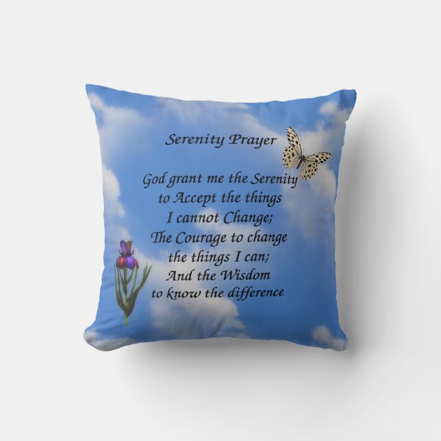 Serenity Prayer Butterfly Flower Inspirational  Cushion (Front)