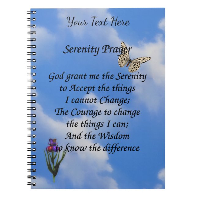 Serenity Prayer Butterfly Flower Inspirational  Notebook (Front)