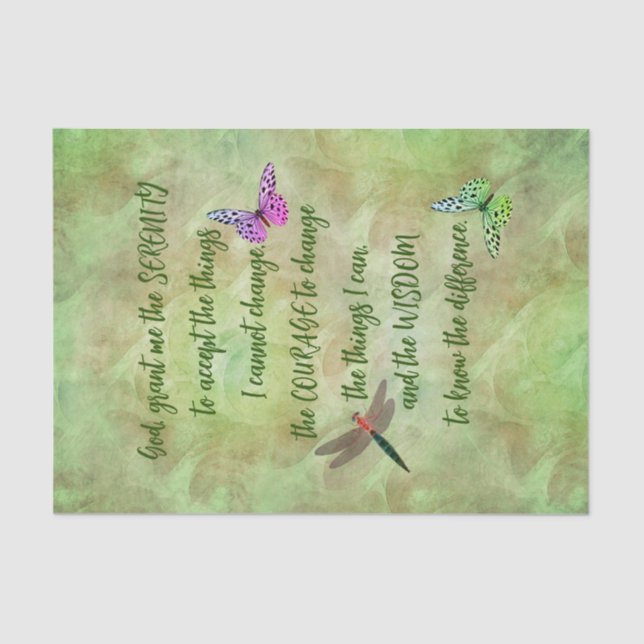 Serenity Prayer Butterfly Inspirational Decoupage Tissue Paper (Front)