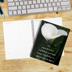 Serenity Prayer Calla Lily Floral Calendar   Planner