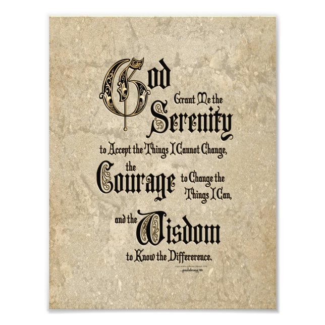 Serenity Prayer: Calligraphy, Antique, Recovery Photo Print (Front)