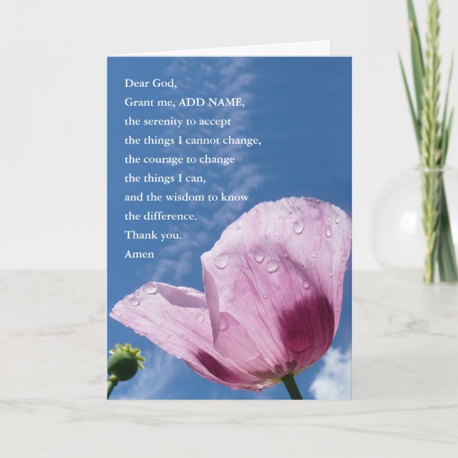 Serenity Prayer Card, Spiritual Guidance, Add Name Card (Front)